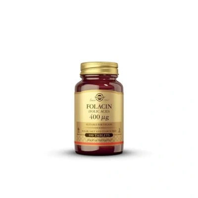 Image of Solgar Folacin (Folic Acid) 400 µg Tablets Pack of 100 Supports Maternal Tissue Growth Reduce Tiredness and Fatigue Vegan Gluten Free