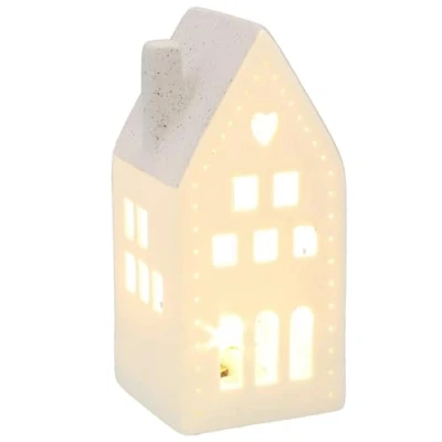 Image of Shudehill Giftware China White LED Light Up Cute Heart House Decorations Sage, Pink, Grey Designs (Sage)