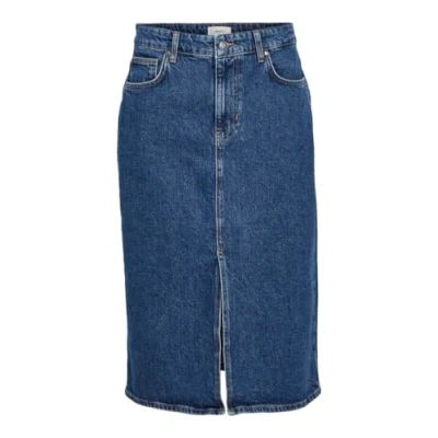 Image of Object Women&#039;s Objellen Mw Midi Skirt Noos, Medium Blue (Medium Denim), S