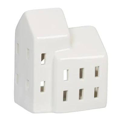 Image of Relaxdays Tea House Ceramic, Light Through Windows, for 1 Candle, HWD: 9.5 x 7.5 6 cm, Cute Table Decor, White