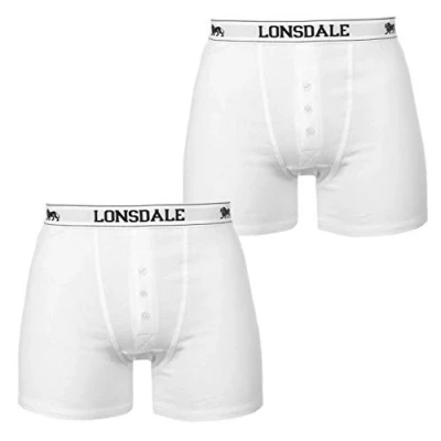 Image of Lonsdale Mens 2 Pack Boxers Underwear Boxer Elasticated Waist White L