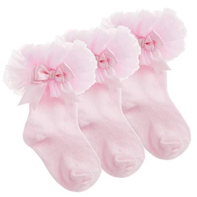 Image of Metzuyan 3 Pairs Baby Girls Tutu Frillly Cotton Rich Socks Pink 0