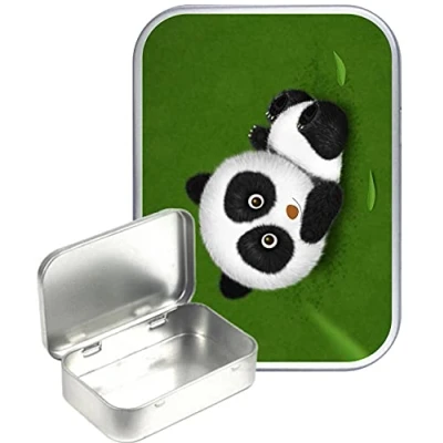 Image of TEEZ Cute Green Panda Hinged Tin,Small 30ml tin, Pill Pocket Gift Box, 1oz Tobacco tin