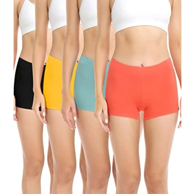 Image of wirarpa Women&#039;s Boyshort Panties Ladies Safety Boxer Briefs Anti Chafing Cotton Underwear with Crotch 4 Pack Black Green Orange Yellow Size L