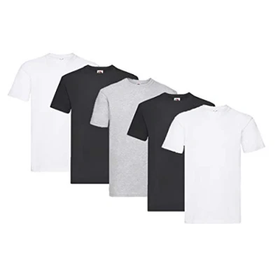 Image of Fruit of the Loom Men&#039;s Super Premium Short Sleeve T Shirt (Pack 5), 2white2black1grey, L