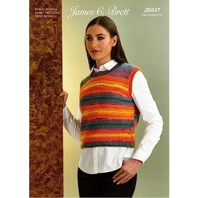Image of James Brett Womens Double Knit Knitting Pattern Ladies Button Detail Slipover (JB847)