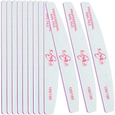Image of 12 Pcs Nail Files Double Sided 100/180 Grit Half Moon Professional File Washable Emery Board Shaping Manicure Styling Tools Pet Grooming Salon &amp; Home Use