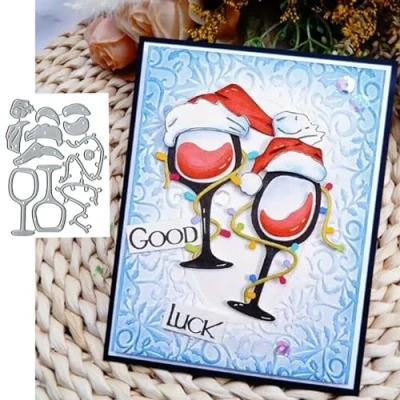 Image of Christmas Wine Glasses Santa Hats Metal Die Cuts,Christmas Snata Cutting Dies Cut Stencils for DIY Invitation Card Scrapbooking Album Embossing Paper Making