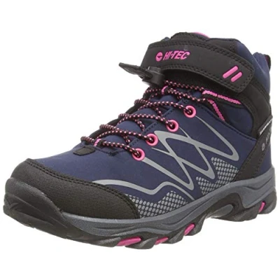 Image of HI TEC Blackout MID WP Unisex Hiking shoes for kids, Size: 4, Navy/magenta Synthetics/textile