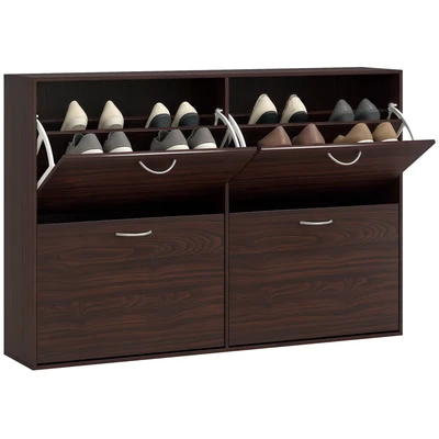 Image of HOMCOM Wooden Modern Design 4 Drawer Shoes Cabinet Pull Down Shelf Storage Organiser Entrance Hallway Furniture Dark Brown
