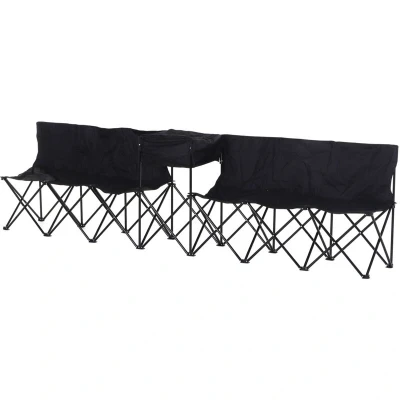 Image of Outsunny 6 Seat Folding Sports Bench Portable Camping with Cooler Bag, Carrying Bag84B 382BK