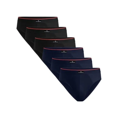 Image of DANISH ENDURANCE Mens Briefs, Soft Cotton Underpants, Y Fronts Underwear, Boxer Multipack, 6 Pack, Multicolour (3xblack/Red, 3xnavy/Red), XL