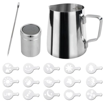 Image of SZXMDKH Milk Frothing Jug 350ml (12oz ) Stainless Steel Pitcher Cup Barista and Latte Decorating Art Pen for Making Coffee Cappuccino Machine, Silver