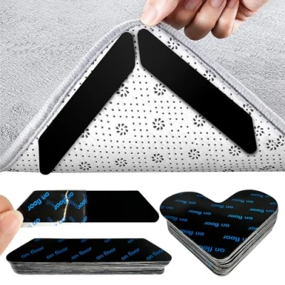 Image of 32Pcs Rug Gripper,Reusable &amp; Anti Slip Grippers For Laminate Floor and Wooden Floors, Multi Purpose Washable Carpet Tape All Kinds Of Rugs