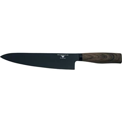 Image of Rockingham Forge Forester Series 8&quot; Chef&#039;s Kitchen Knife Stainless Steel Blade with Black Oxide Coating Ergonomic Wooden Handle Black, Dark Wood Effect, RF 6185P
