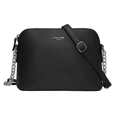 Image of David Jones Women&#039;s Small Crossbody Bag Chain Shoulder Saffiano PU Faux Leather Rigid Messenger Evening Party City Clutch Ladies Zip Handbag Fashion Elegant Simple Black