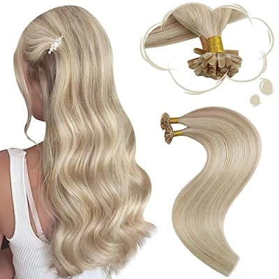 Image of Moresoo Blonde Utip Human Hair Extensions Keratin Ash with Platinum Fusion 18 Inch 50g,50s/Pack #P18/613