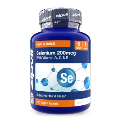 Image of Zipvit Selenium 200mcg with Vitamins A, C, E Pouch. 180 Vegan Tablets. Supports Normal Thyroid, Skin, Hair &amp; Nails, Immune System, and Antioxidant Protection. 6 Month Supply. UK Supplier.