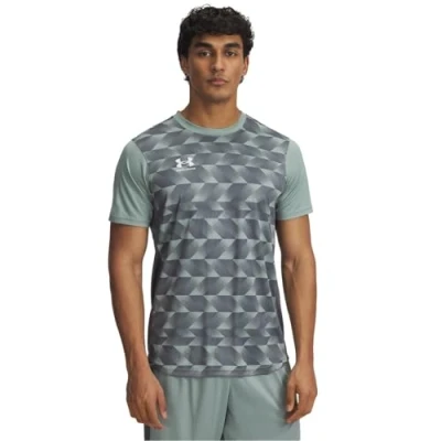 Image of Under Armour Challenger Train Print Tshirt, Men&#039;s, Size: Medium, Silica green/castlerock