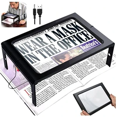 Image of Desktop Reading Magnifier with 12 LED Lights, 2.5 X Large Full Page Magnifying Glass Magnifier, Ideal for Small Prints Low Vision Seniors Aging Eyes