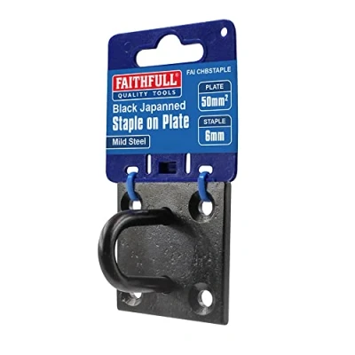 Image of Faithfull FAICHBSTAPLE Black Japanned Steel Staple On Pre Drilled Plate (50 x 50mm)