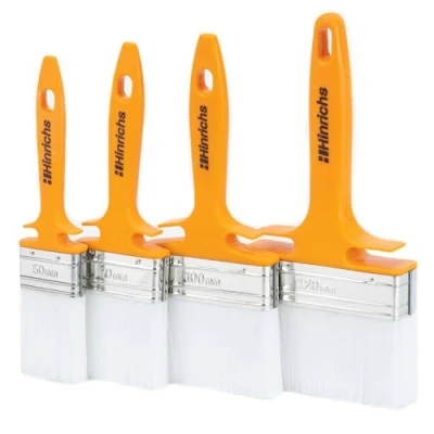 Image of Hinrichs Paint Brush Set 4x Varnish in the widths: 50 mm, 70 100 mm &amp; 120 Wall Brushes for applying varnishes, oils and paints decorating Paintbrushes