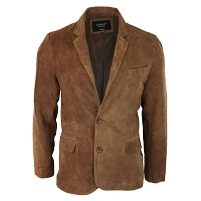 Image of Mens Genuine Suede Blazer Style Jacket Leather Classic Vintage Smart Casual Tan M