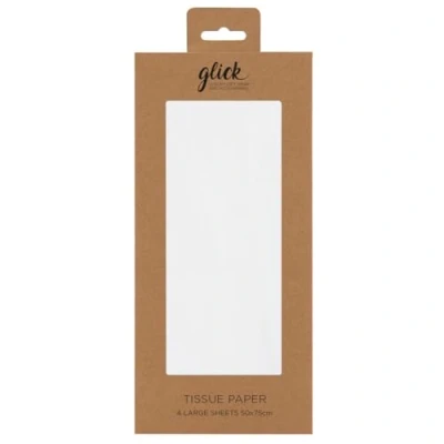 Image of Glick Four Sheets of White Tissue Paper, Each Sheet 750mm x 500mm for Gift Wrapping, Birthday Paper (TP10)