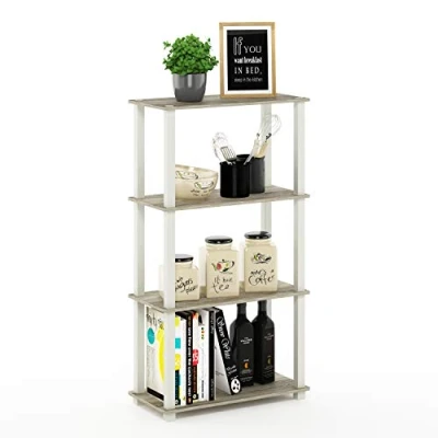 Image of Furinno Turn S Tube 4 Tier Multipurpose Shelf Display Rack with Square Tube, Sonoma Oak/White