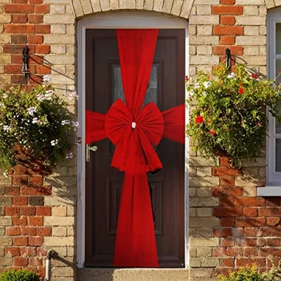 Image of Sparkles Partyware Christmas Door Bow Red Organza with Silver Diamante Ring Large Party Decoration