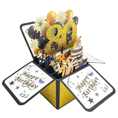 Image of 80th Birthday card, 3D Pop up Greeting Cards, Happy Congratulations Cards with Envelope for Mom Women Girls Friends Romance Gift Card
