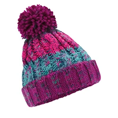 Image of Beechfield Junior Corkscrew Pom Beanie Luxurious Shearling Thermal Band Winter Berries