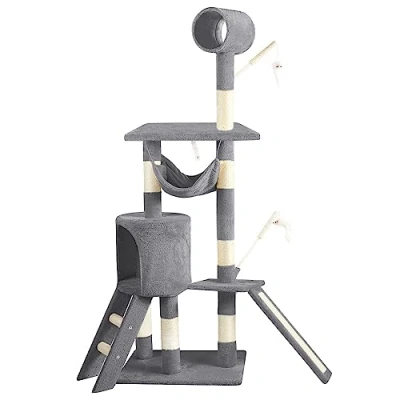Image of VOUNOT Cat Tree Tower, Condo with Sisal Scratching Post, Multi Level Climbing Frame Indoors, Activity Tree, Grey, XXL, 4829370351639
