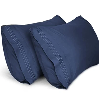 Image of Lirex Pillow Cases (2 Pack), 1800 Thread Count Embroidered Queen Size Soft Brushed Microfiber Pillowcases, Machine Washable Wrinkle Free Breathable, Blue, (50x75 cm)