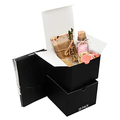 Image of Belle Vous 20 Pack Black Kraft Gift Boxes Box Measures 12 x 9cm (4.72 4.72 3.54 inches) Easy Assemble Presentation Favour Present Parties, Birthdays, Weddings, Holidays