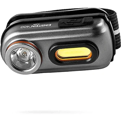 Image of NEBO NB7005 Einstein 400, USB Rechargeable Head Torch with Dual Light Sources, Anodised Aircraft Grade Aluminium, Water and Impact Resistant, 4 Modes for Walk,Red