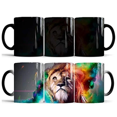 Image of Hosoncovy Ceramic Magic Lion Coffee Mug Color Changing Hot Heat Sensitive Tea Drink Cup Milk