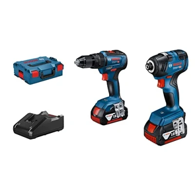 Image of Bosch Professional 18V System Cordless Combi Drill Set GSB 18 V 55 + GDR 200 (including 2x 3.0Ah Battery, Charger GAL 20, L BOXX) Amazon Exclusive