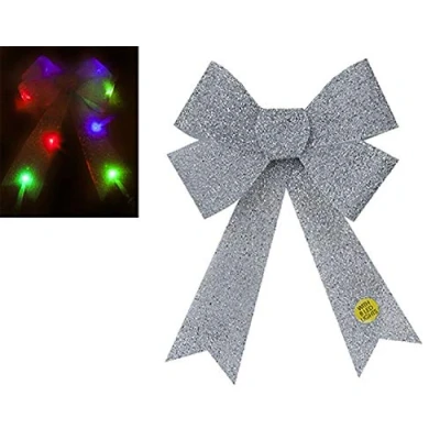Image of Snow White Light up Christmas LED Glitter Bow Door Hanging Welcome Decoration Large 29x43cm (Silver)