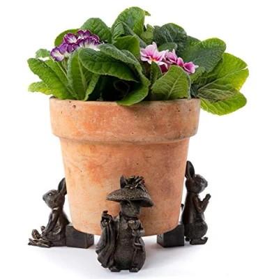 Image of Potty Feet Beatrix Potter Benjamin Bunny Figures Plant Pot Planter Support Handmade Decorative Ornaments 3pcs
