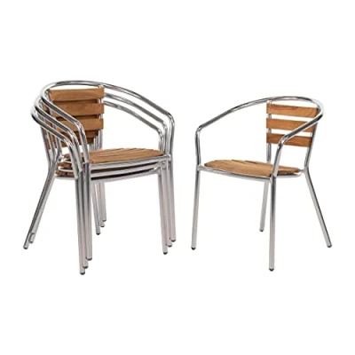 Image of Bolero Aluminium and Ash Chairs Stackable Design with Rust Resistance &amp; Non Slip Feet Best Furniture for Indoor Outdoor Use Pack of 4