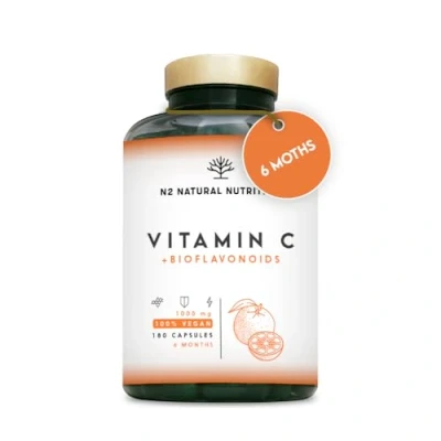 Image of Vitamin C Tablets 1000mg High Dose + Bioflavonoids Strength Natural VIT Complex Adults Ascorbic Acid Immune Support. 180 Capsules. N2 nutrition