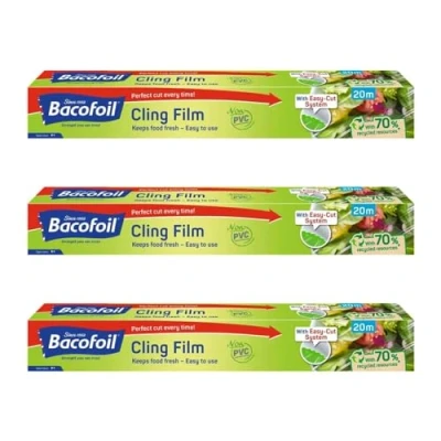 Image of 3 x PVC Free Cling Film with Easy Cut 32.5cm 20m Pack of Design Kitchen Essential Total 60m (Pack 3)