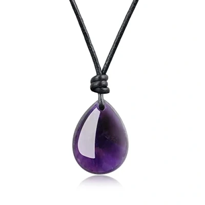 Image of COAI Leather Necklace Teardrop Birthstone for Women Men, Amethyst