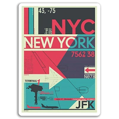 Image of 2 x 10cm New York Airport Vinyl Stickers NYC JFK Sticker Laptop Luggage #17123 (10cm Tall)