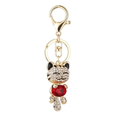 Image of JewelBeauty Cute Kitten Bling Crystal Rhinestone Keychain Lovely Animal Fortune Cat Keyring…, Black&amp;red, S