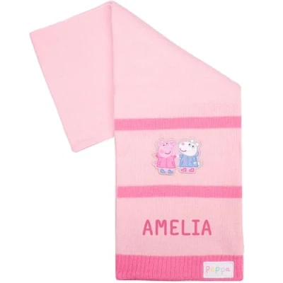 Image of Peppa Pig Girls Personalised Scarf Winter Woolly Soft and Warm Embroidered Name Gift for