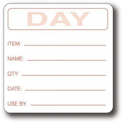 Image of Your own day. Item/Date/Use By 50x50mm food label.
