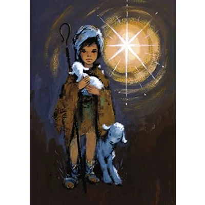 Image of The Great British Card Medici Cards Pack of 6 Charity Christmas &#039;Little Shepherd Boy&#039; 1 Artistic Design with Boy, Sheep and Star, Multicolor, 120 x 166 14mm