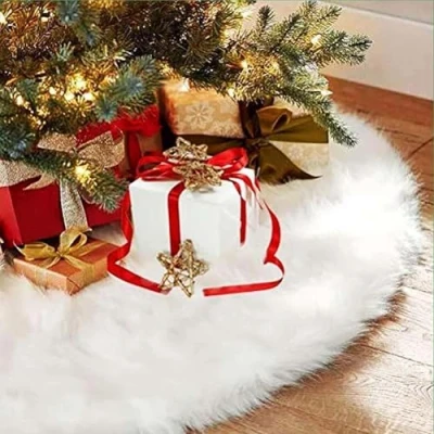 Image of Quanen Electronic Christmas Tree Skirts, Faux Fur Large Plush White Round base Mat Xmas Decorations for Your Fits Any Size (White 48inch） (white, 48inch)